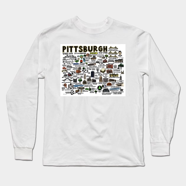 Pittsburgh Map Long Sleeve T-Shirt by fiberandgloss